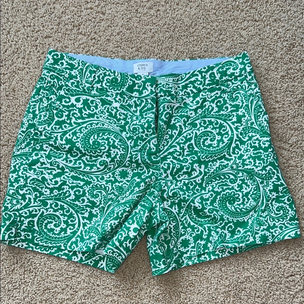 Crown & Ivy Green and White Paisley Shorts